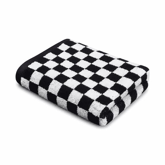 FURMORA 2026 New Retro Checkerboard Pattern Long-Staple Cotton Face Towel Daily Use Plaid Pattern Bath Towels for Bathroom,Kitchen,Gym,Travel,Spa (Black - 1Pcs)