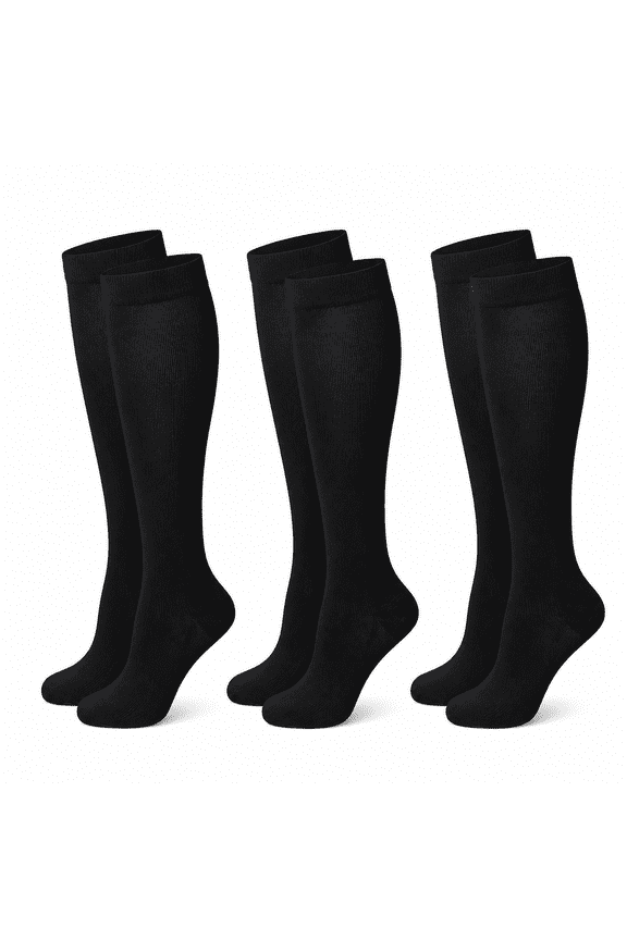 FURMORA 3Pcs Compression Socks,No Slipping Or Sliding Mens Compression Socks,Suitable for Long-Term Wear Boosts Athletic Performance Knee High Socks,Black