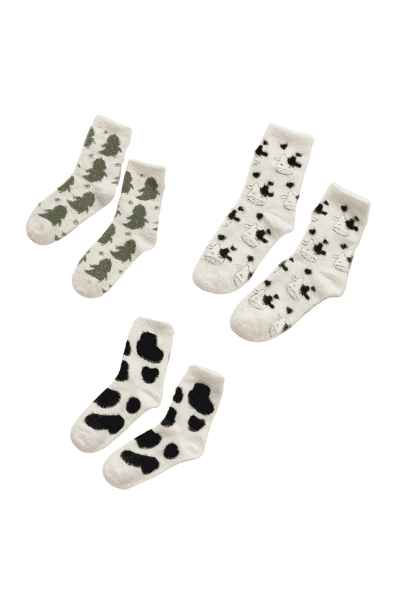 6Pairs Socks Snuggly Fuzzy Socks,Stylish Cow Print Long Socks for Cold Weather,Perfect for Relaxing at Home or Outdoor Walks,Style2