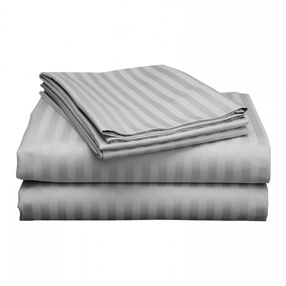 FURMORA 800 Thread Count 100% Egyptian Cotton Sateen Weave-4 Piece Bed Sheets,Silver Stripe-King Size,Luxury Premium Hotel Quality Sheet Set,Fits Mattresses Up to 18" Deep Pocket