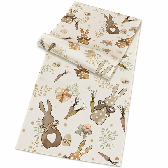 FURMORA Bunny Rabbit Eucalyptus Eggs Carrots Easter Table Runner,Seasonal Spring Kitchen Dining Table Decoration for Home Party Decor 13X90 Inch