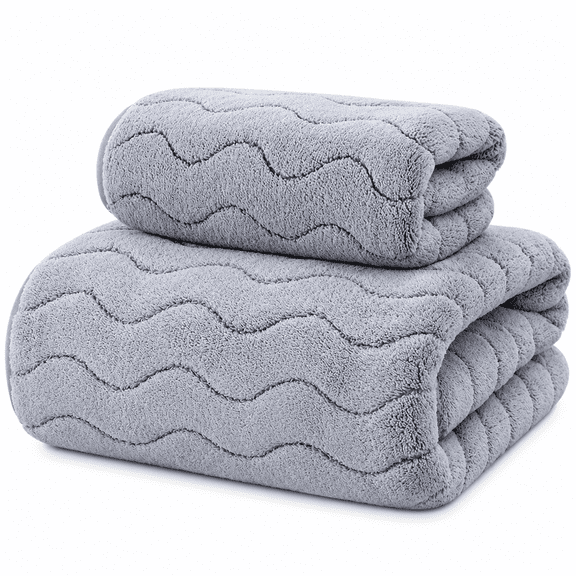 FURMORA Coral Fleece Towels, 2 Pack, 55.1 x 27.5 in and 29.5 x 13.7 in, Soft Absorbent Quick-Dry Towels for Home, Bathroom, Travel, Beach, Pool and Gym