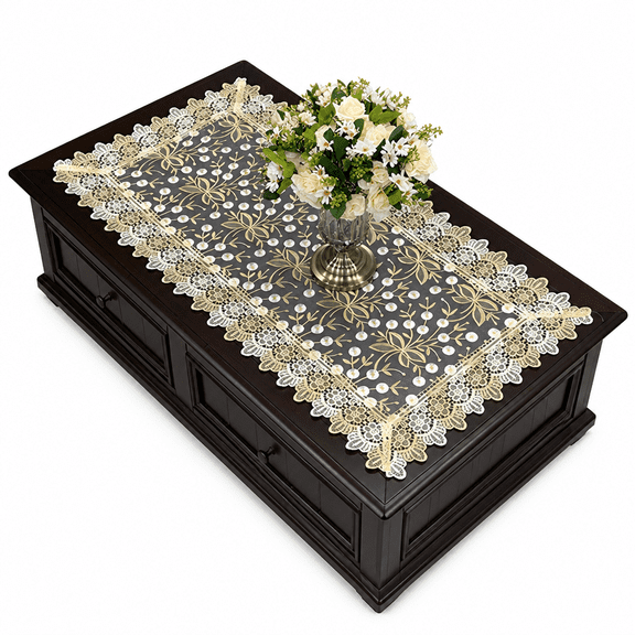 FURMORA European Embroidered Tablecloth Western Tea Table Runner Coffee Table Flag Rectangle Lace Dust Cover 50*100cm