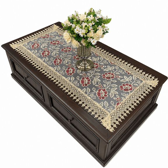 FURMORA European Embroidered Tablecloth Western Tea Table Runner Coffee Table Flag Rectangle Lace Dust Cover 50*100cm