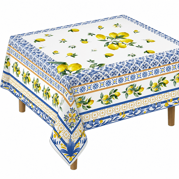 FURMORA Lemon Tablecloth 60x84" Rectangle - Italian Summer Decor for Home - Water Resistant Mediterranean Blue Bridal Summer Table Cloth Rectangle for Party,Table,Outdoor