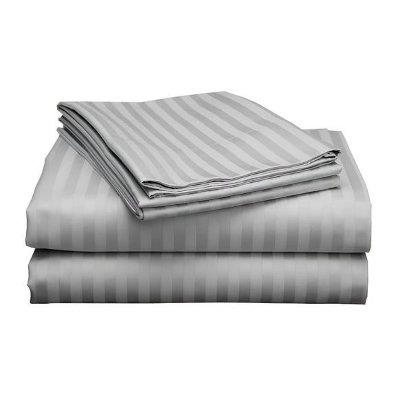 FURMORA Luxury Bed Sheets Set - 800 Thread Count Egyptian Cotton Sheets - 4 Piece Sheet Set Fits Mattress Up to 24" Deep Pocket Sateen Weave for Soft Fitted Sheet - Silver Stripe Queen Size
