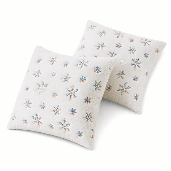 FURMORA Pack of 2 Faux Fuzzy Christmas Throw Pillows,Soft Plush Snowflake Sequins Glitter Cushions for Couch and Sofa Holiday Decor