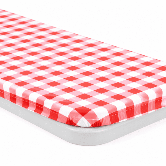 FURMORA Polyester 4ft Fitted Table Cloth Rectangle Table,Elastic Table Runner,Picnic Table Cover,Fitted Outdoor Tablecloth for 4 Foot Tables,Picnic Table Cover Indoor,Washable 48 x 30",Red Gingham