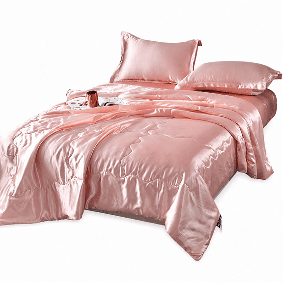 FURMORA Silk Satin Comforter Queen Size,Solid Color Reversible Summer Cooling Blanket,Double Sided Cold Effect,Breathable Lightweight Feather Down Quilted Bedding Machine Washable for All Season