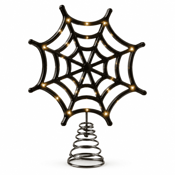 FURMORA Spider Web Tree Topper with LED Lights, Metal Halloween Tree Decoration for Spooky Focal Point, Black Web Ornament for Holiday Display