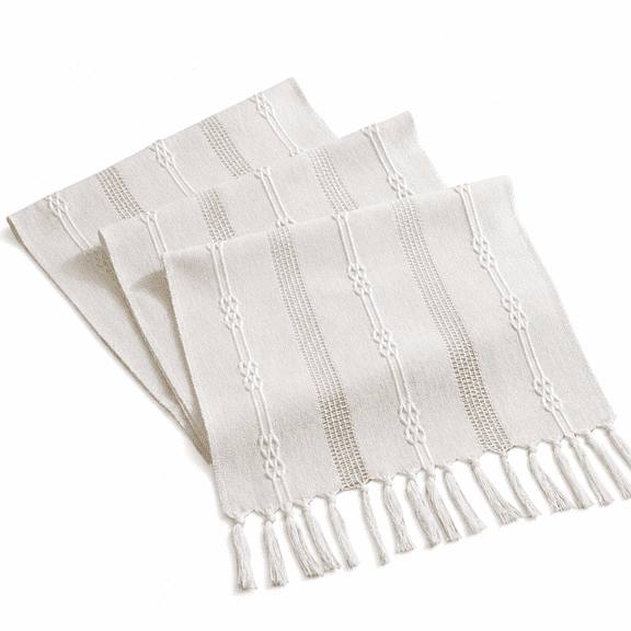 FURMORA Table Runner,Woven Linen Farmhouse Table Runners for Dining Table,Spacious Hollowed Stripe Beige Decorative Simple Table Runner