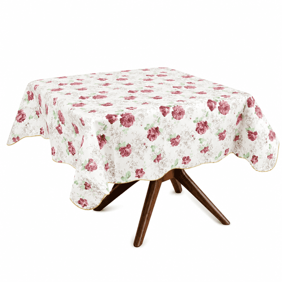 FURMORA Vinyl Plastic Tablecloth Square 53" X 53" Peony Pattern Waterproof