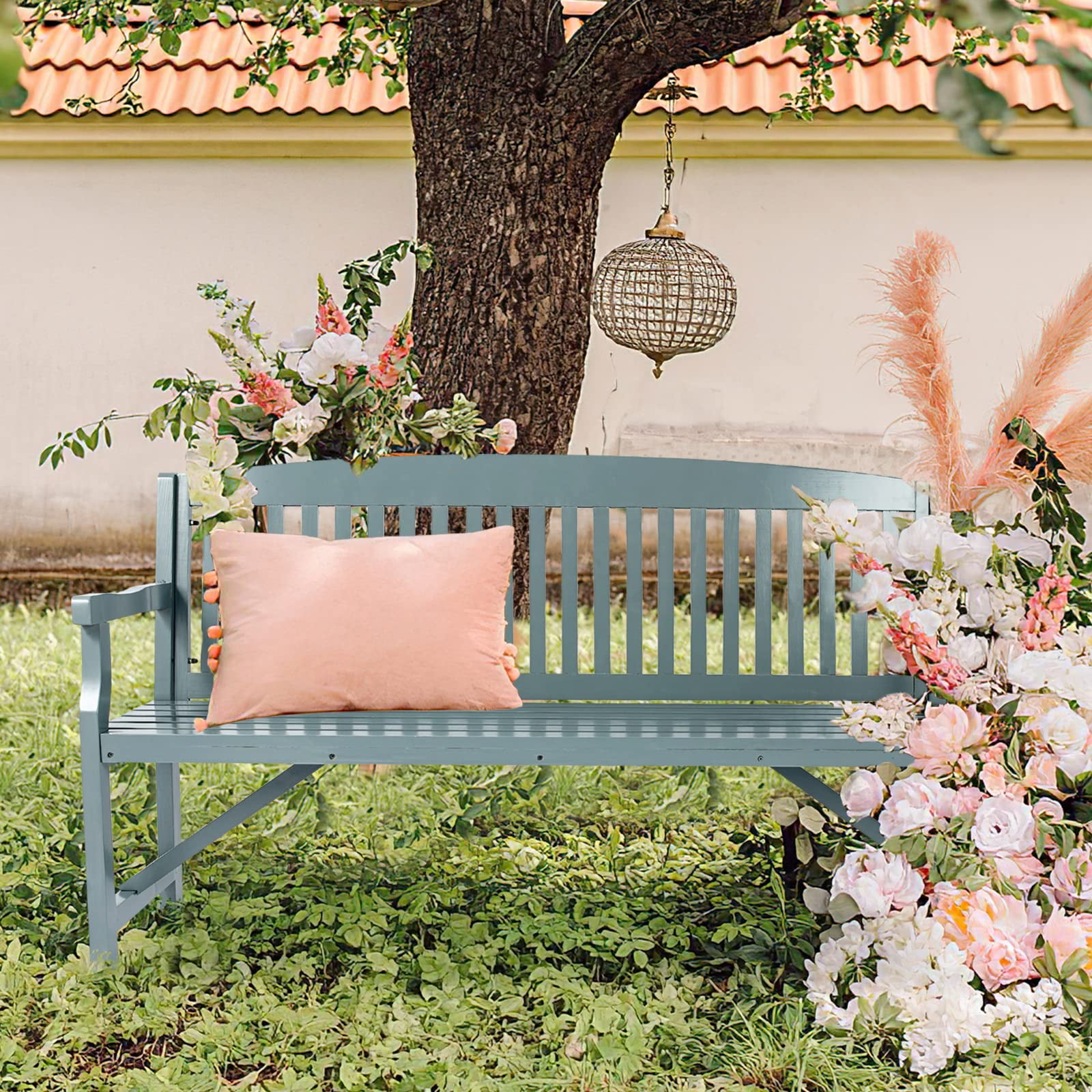 FURNDOOR Wood Outdoor Benches Patio Bench 3 Person Wooden Garden Bench