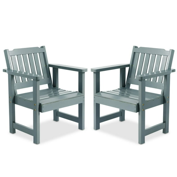 FURNDOOR Wood Patio Chairs Set of 2 - Patio Chair Wood Outdoor Dining Chair with Armrests for Deck, Yard, Porch (Dusty Blue)