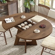 FURNIDECO Extendable Round Dining Table for 4-8,Modern Kitchen Oval Dining Table with Removable Leaves Space Saving,Wood Base for Kitchen Living Room Walnut