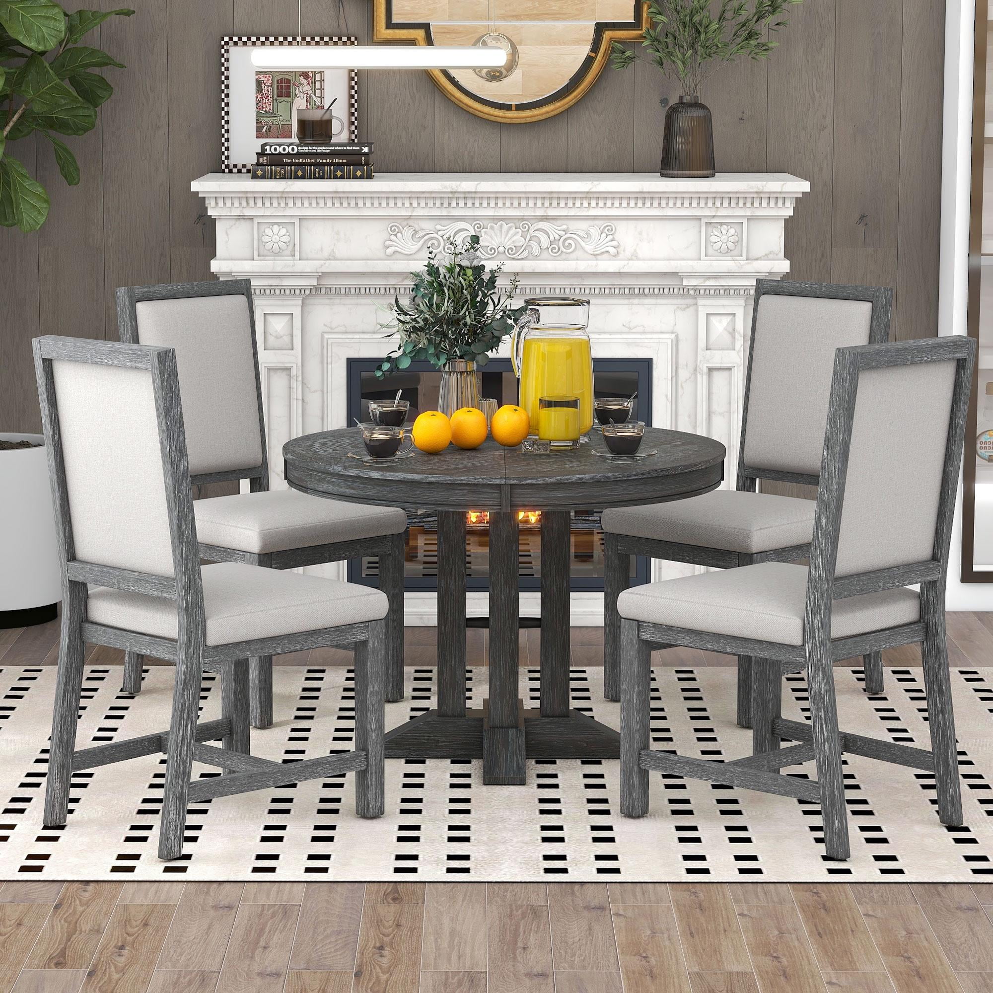 FURNINEST 5 Piece Round Dining Table Set, Dining Room Set with ...