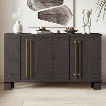 FURNINEST Accent Cabinet with 4 Doors, Modern Storage Cabinet Furniture, Wood Buffet Sideboard with Adjustable Shelves and Gold Handles, Accent Cabinet for Kitchen Living Room Entryway Hallway, Taupe