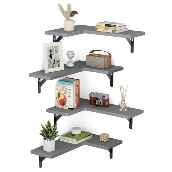 FURNINXS Rustic Corner Floating Shelves 5.9” x 11.4” x 16.5” 4-Tier Wood Finish (4 Count)