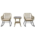 thumbnail image 1 of FURNITURE ONE 3-Piece Patio Conversation Bistro Set, Outdoor Wicker Rocking Chair Set Furniture with Round Tempered Glass Top Table & 2 Rattan Armchairs for Garden, or Backyard, 1 of 5