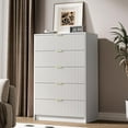 thumbnail image 1 of FURNIWAY 5 Drawer Dresser for Bedroom, Tall Dresser Chest of Drawers with Gold Handles,Wood Storage Dresser with Deep Drawers for Bedroom, Living Rooms, Offices, and Entryways,White, 1 of 8