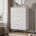 thumbnail image 1 of FURNIWAY 5 Drawers Dresser for Bedroom, Tall Modern Chest of Drawers with Gold Handle, Fluted Wood Dresser,Nightstand for Bedroom, Living Room, Hallway, Entryway,White, 1 of 8