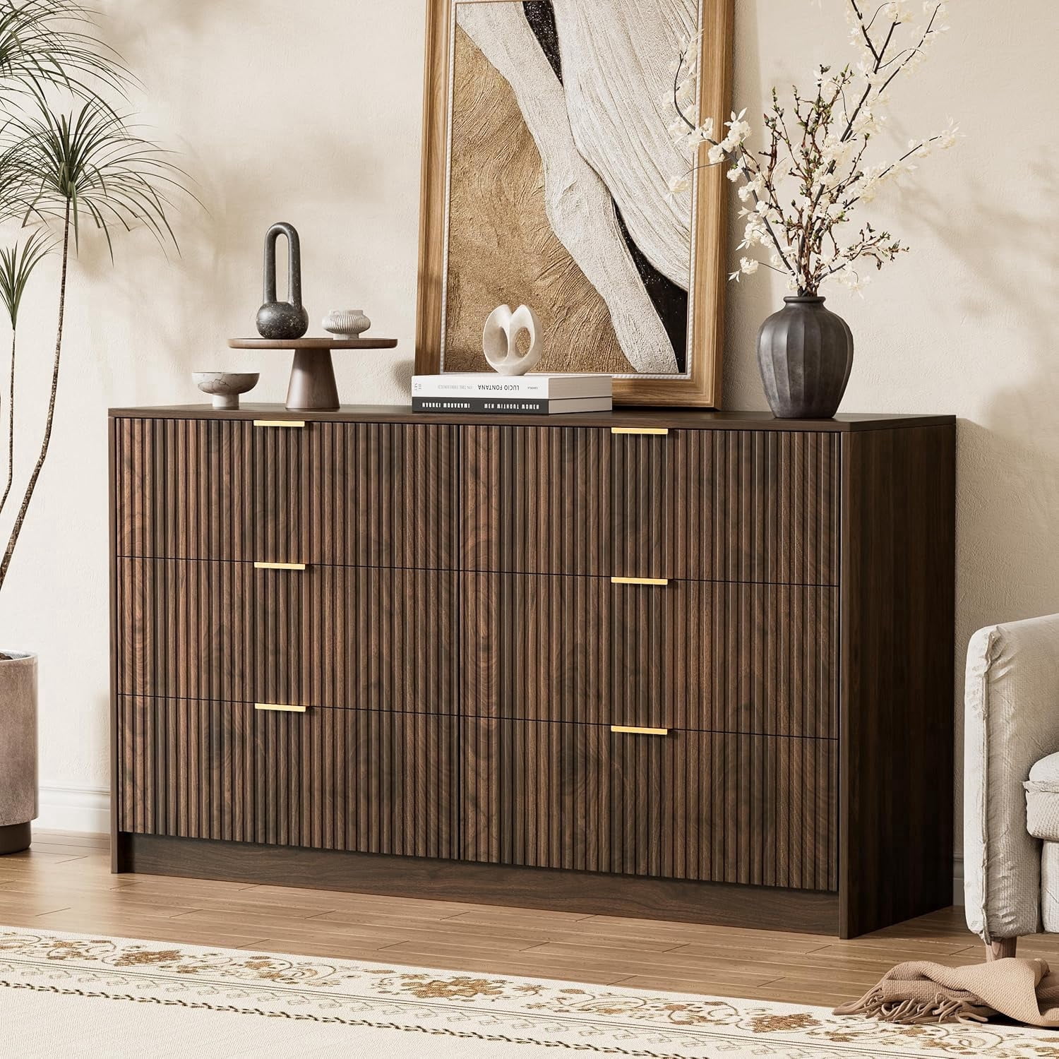 brown and gold dresser FURNIWAY 6 Drawer for Bedroom, 55