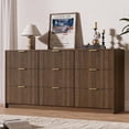 thumbnail image 1 of FURNIWAY 9 Drawer Dresser for Bedroom, 63" Wide Modern Fluted Dresser with Gold Metal Handles, Chest of Drawers for Bedroom, Living Room, Entryway, Hallway, Walnut, 1 of 8