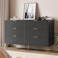 thumbnail image 1 of FURNIWAY Black 6 Drawer Dresser for Bedroom, Modern Dresser with Gold Metal Handles,Fluted Wood TV Stand for Living Room, Hallway, 1 of 9
