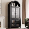 thumbnail image 1 of FURNIWAY Black Arched Cabinet with Glass Doors, 71" Tall Arched Bookcase Storage with Shelves, Kitchen Pantry Cabinet for Living Room, 1 of 7
