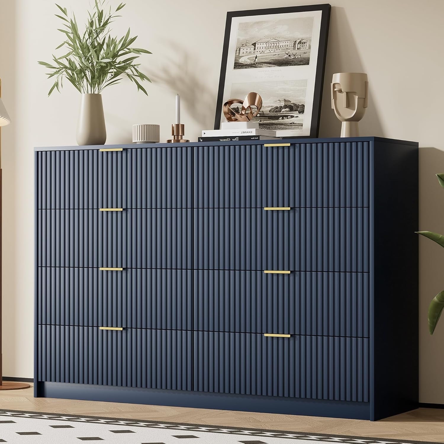murao3 UNFUDGE navy Sサイズ 上下セット FURNIWAY Blue 8 Drawer Dresser, Fluted Wood Clothes Storage