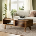 thumbnail image 1 of FURNIWAY Coffee Table, Mid-Century Modern Table with Open Storage Shelf, Fluted Wood Coffee Table for Living Room, Walnut, 1 of 7