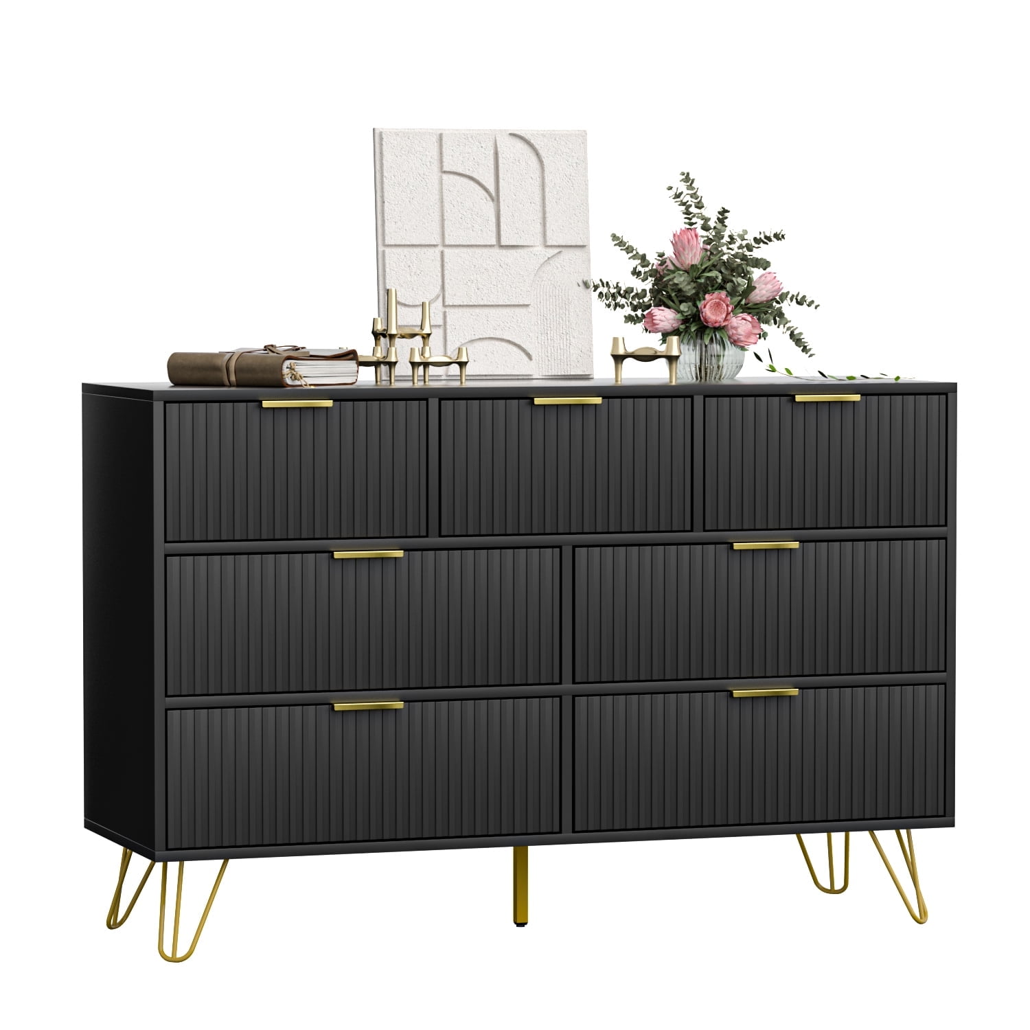FURNIWAY Dresser for Bedroom, Black Bedroom Dresser with 7 Drawers