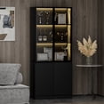 thumbnail image 1 of FURNIWAY Display Cabinet with Glass Doors & Lights, Curio with 2 Shelves, Glass Display Cabinet for Living Room, Home Office, Bedroom, Black, 1 of 7
