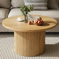 thumbnail image 1 of FURNIWAY Round Coffee Table with Storage, 35" Coffee Tables for Living Room, Circle Wood Accent Center Table for Apartment, Oak, 1 of 7