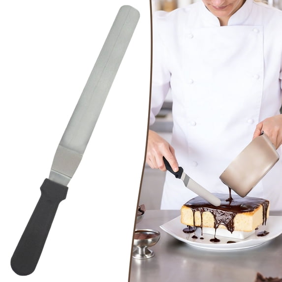 FURNIX 10 Inch Offset Cake Spatula Black Stainless Steel Thickened Blade Icing Spreader Frosting Knife Baking Decorating Tool Home Kitchen,Wide Flexible Blade,Smooth Icing Cake Transfer,Large Spatula