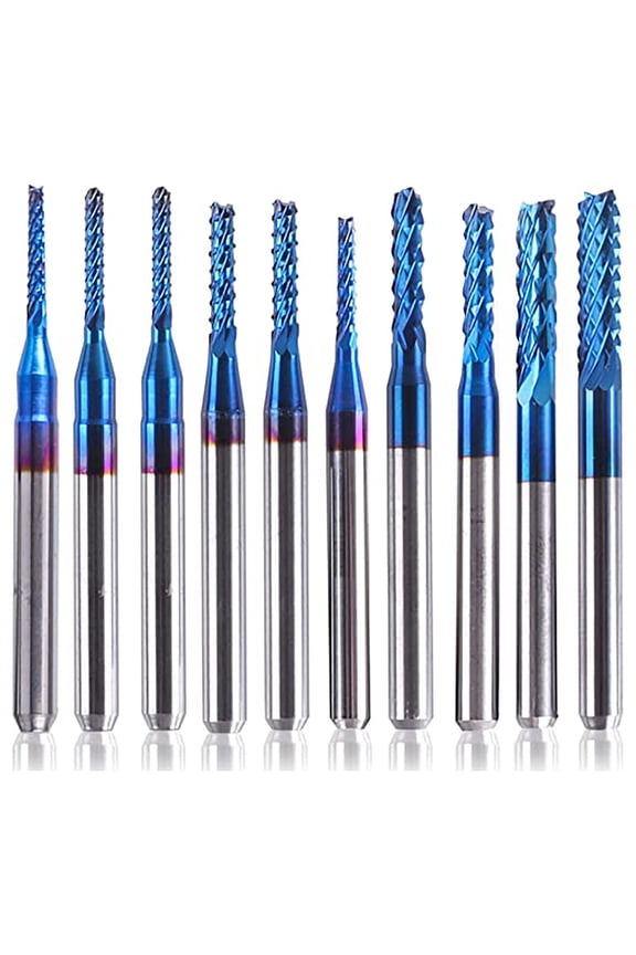 10pc Tungsten Carbide PCB Engraving Bits Set,1.5-3.175mm Blue Coated CNC Milling Cutter,Circuit Board Drill Tool,Ultra-Fine Cemented Carbide Router Bits,Sharp Cutting Edge,High Wear Resistance