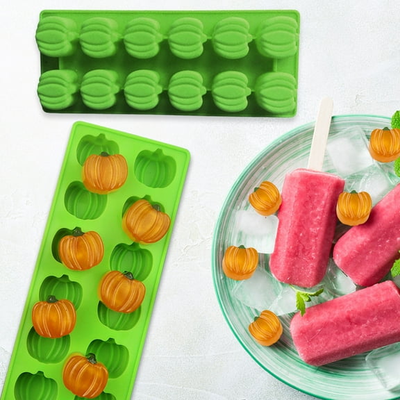 FURNIX 12 Cavity Pumpkin Mold 3D Halloween Silicone Molds For Chocolate Skulls,Pumpkins,Ghosts,Bats - Flexible & Bpa-Free Ice Cube Trays For Baking,Cocktails,Festive Treats Green 8.77X3.7In