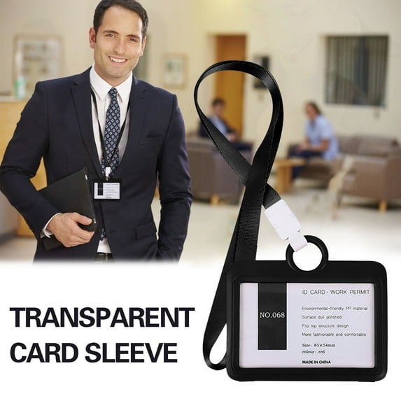 FURNIX 1PC Plastic Vaccine Card Protective Case,ID Card Holder with Lanyard,for Health Records,Black,Waterproof Card Sleeve,Clamshell Design,Dual Use Hanging Slot,for Conferences and Travel