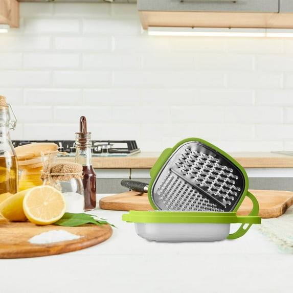 FURNIX 1Pc Grater Bowl With Container,Stainless Veggie Cheese Shredder,Mess-Free Ingredient Prep Tool,Container Lid Integrated Kitchen Gadget,Versatile Cutting Patterns,Easy Clean Compact Storage