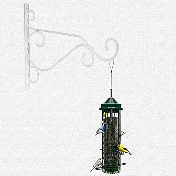 FURNIX 2 pc Iron Wall Mount Plant Hooks Sturdy Metal Wall Brackets Hangers Indoor Flower Basket Hook for Planter Bird Feeder Ornaments Lanterns Wind Chimes Outdoor Decoration Hooks White 9.84in