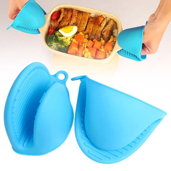 FURNIX 2Pc Silicone Oven Mitts,Heat Resistant Cooking Grips,Mini Finger Protector,Kitchen Pinch Mitts,Bbq Baking Gloves,Pot Holder Accessories,Heat Shield Tool,Reusable Kitchen Grips Blue