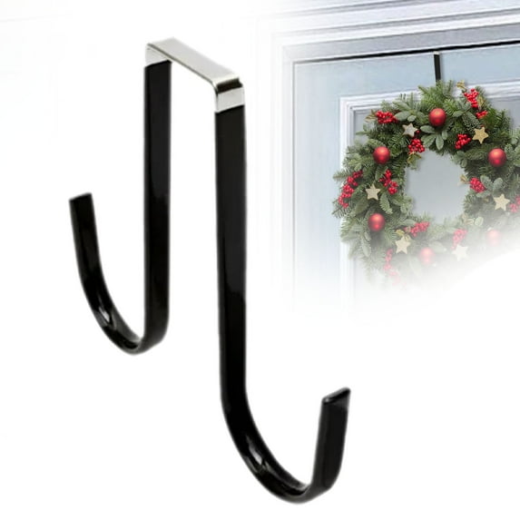 FURNIX 5 Inches Double Side Wreath Hanger Over The Door - Wreath Metal Hook For Christmas Wreath Front Door Hanger Black