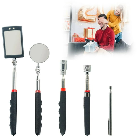 FURNIX 5Pc Cool Gadgets For Men,Telescoping Pickup Tool Set,360° Inspection Mirror Led,Gift For Dad Husband,Automotive Home Repair Kit,Non-Slip Grip Mechanic Tool