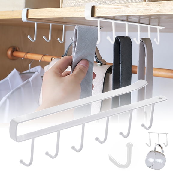 FURNIX 6-Hook Seamless Wall Mounted Hook Rack,Stainless Steel Utility Bar for Kitchen Bathroom Entryway,Space-Saving Organizer,Heavy Duty Cabinet Hook Rail for Hanging Bags Keys Accessories