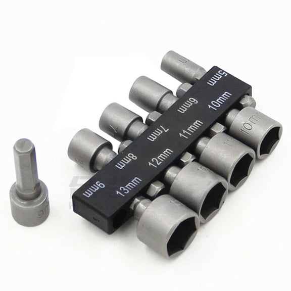 FURNIX 9Pc Hex Socket Adapter Set,Hex Bit Socket Set 5Mm 6Mm 7Mm 8Mm 9Mm 10Mm 11Mm 12Mm 13Mm,Industrial Socket Tool Kit,Metal Six Points Hex Socket,Metric Hex Shank Socket