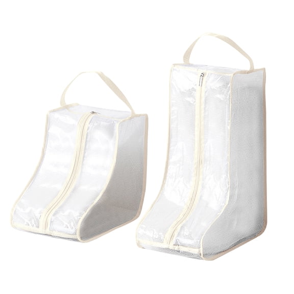 FURNIX Boot Storage Bags Set of 2 Beige,Long Short Shoe Covers Travel,Dust-Proof Pouch Boots Heels,Zippered Large Capacity Knee-High,Closet Footwear Protection