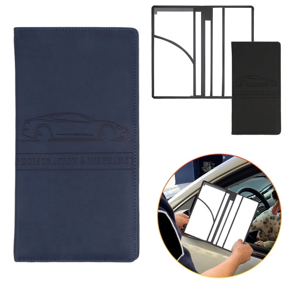 FURNIX Car Insurance Registration Card Holder,PU Leather,6 Clear Pocket,Magnetic Snap Closure,Glove Box Organizer,Navy,Vehicle Document Organizer,3D Embossed Cover,Wear-Resistant,Car Essentials