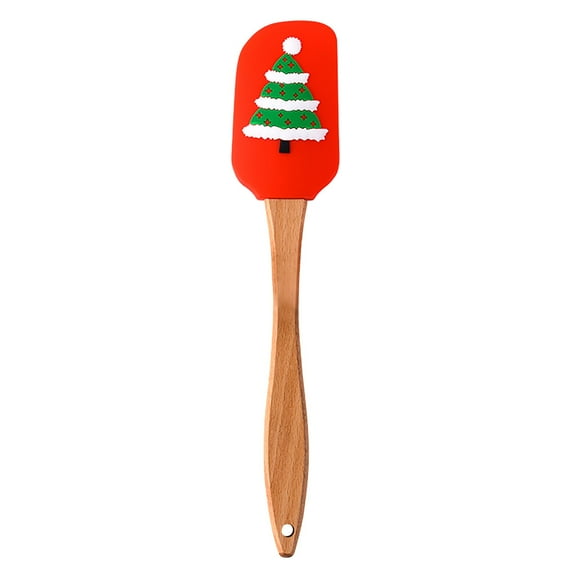 FURNIX Christmas Silicone Spatula with Wooden Handle,Heat Resistant,Non-Stick,for Baking & Cooking,25cm,Wooden Handle Silicone Turner,Flexible,Dishwasher Safe,Festive Red/Green/Blue,Kitchen Gadget