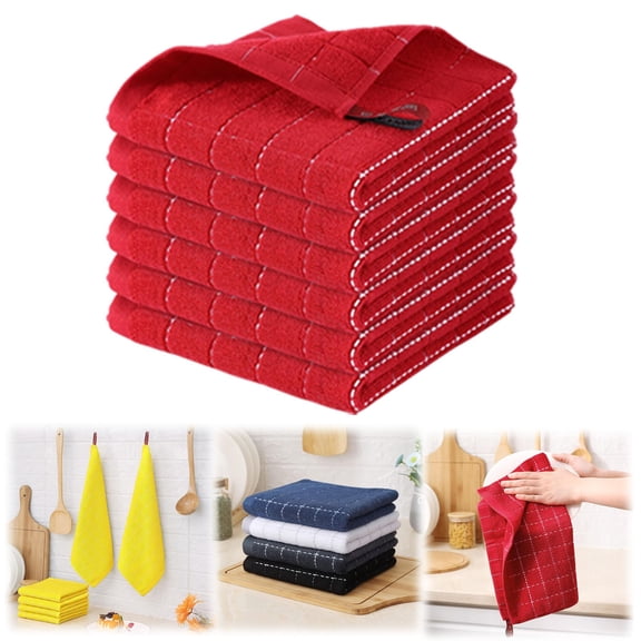 FURNIX Clean Kitchen Fast Absorbent Microfiber Thick Towel Rags,Dish Cloths Towel,Dry Super Cotton Dishwashing Rags,Soft Kitchen Thick Dishcloth Towel,Cotton Dish Rags & Kitchen Washcloths Red 8Pc