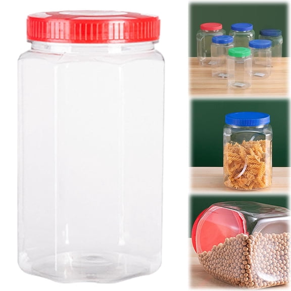 FURNIX Clear Plastic Jars,Storage Jars with Leak Proof Lids,Wide Mouth Storage Containers,Food Storage Containers Airtight,Clear Containers for Organizing,BPA Free,Food Safe,Red 11x11x19cm